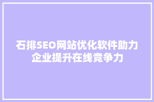 石排SEO网站优化软件助力企业提升在线竞争力