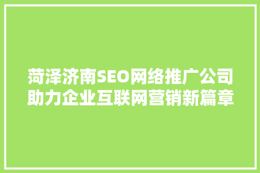 菏泽济南SEO网络推广公司助力企业互联网营销新篇章