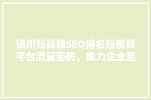 银川短视频SEO排名短视频平台流量密码，助力企业品牌腾飞