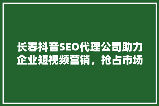 长春抖音SEO代理公司助力企业短视频营销，抢占市场先机