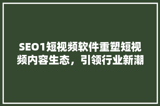 SEO1短视频软件重塑短视频内容生态，引领行业新潮流