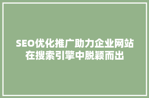 SEO优化推广助力企业网站在搜索引擎中脱颖而出