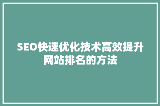 SEO快速优化技术高效提升网站排名的方法