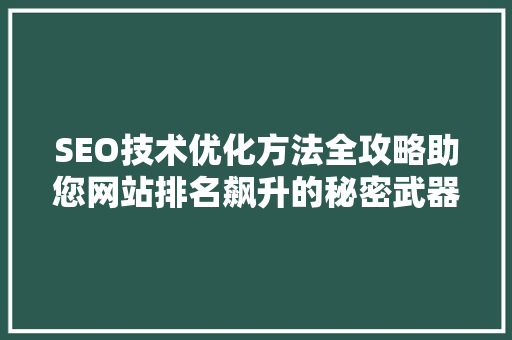 SEO技术优化方法全攻略助您网站排名飙升的秘密武器