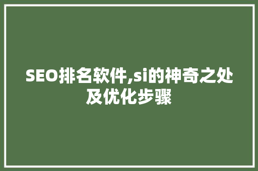 SEO排名软件,si的神奇之处及优化步骤