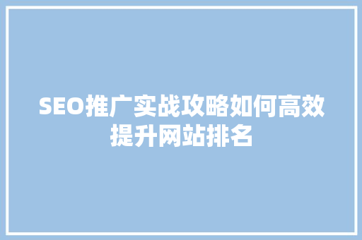 SEO推广实战攻略如何高效提升网站排名