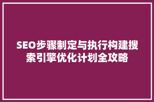 SEO步骤制定与执行构建搜索引擎优化计划全攻略  第1张
