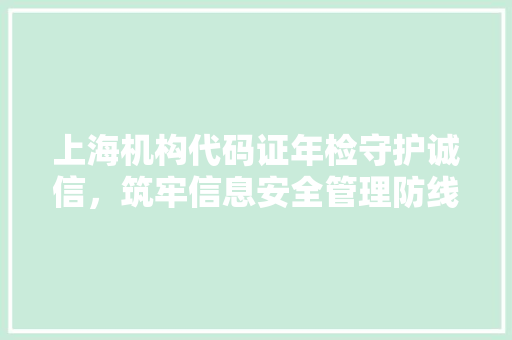 上海机构代码证年检守护诚信，筑牢信息安全管理防线