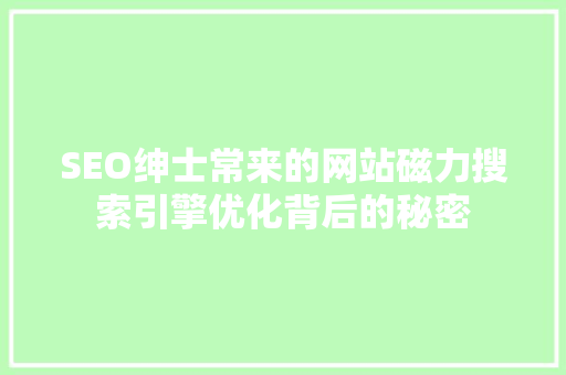 SEO绅士常来的网站磁力搜索引擎优化背后的秘密