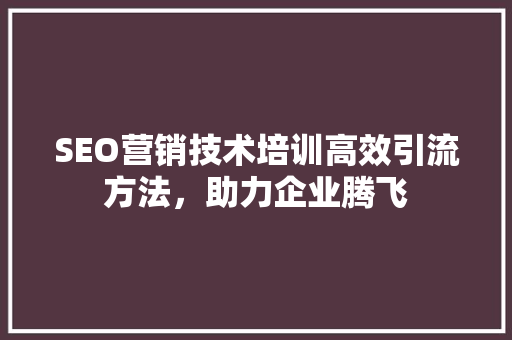 SEO营销技术培训高效引流方法，助力企业腾飞