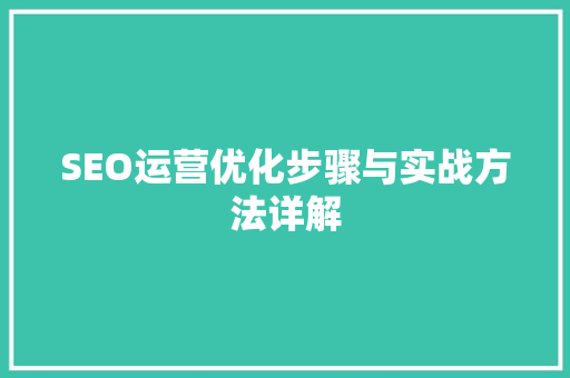 SEO运营优化步骤与实战方法详解