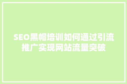 SEO黑帽培训如何通过引流推广实现网站流量突破