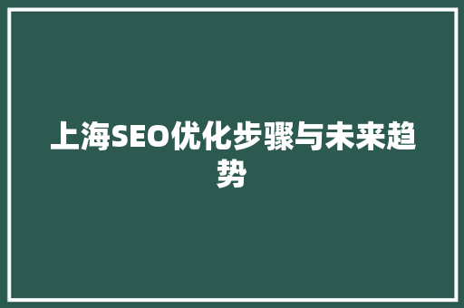 上海SEO优化步骤与未来趋势