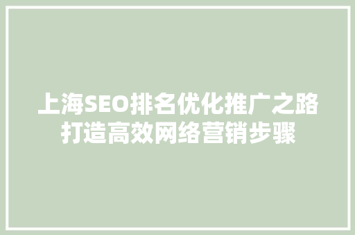 上海SEO排名优化推广之路打造高效网络营销步骤