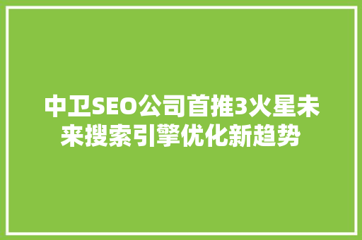 中卫SEO公司首推3火星未来搜索引擎优化新趋势