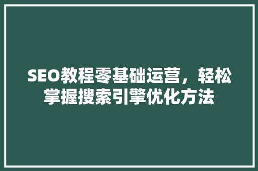 SEO教程零基础运营，轻松掌握搜索引擎优化方法