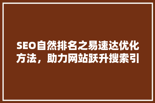 SEO自然排名之易速达优化方法，助力网站跃升搜索引擎首位