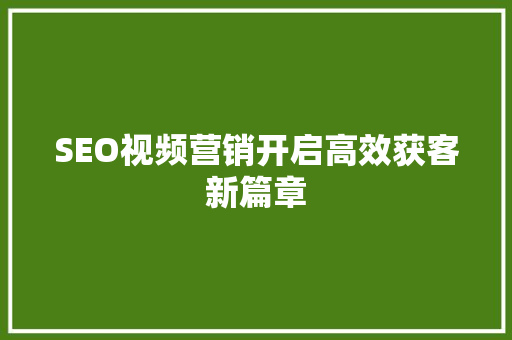 SEO视频营销开启高效获客新篇章