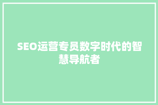 SEO运营专员数字时代的智慧导航者