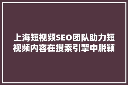 上海短视频SEO团队助力短视频内容在搜索引擎中脱颖而出