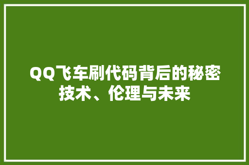 QQ飞车刷代码背后的秘密技术、伦理与未来