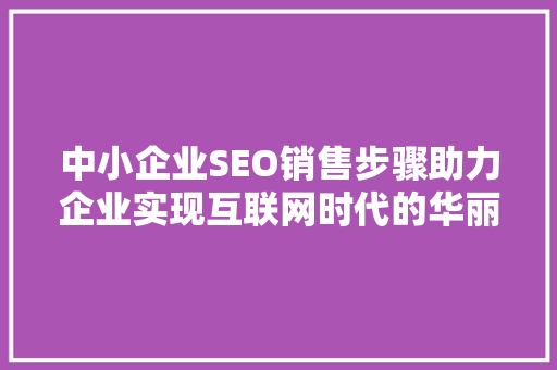 中小企业SEO销售步骤助力企业实现互联网时代的华丽转身