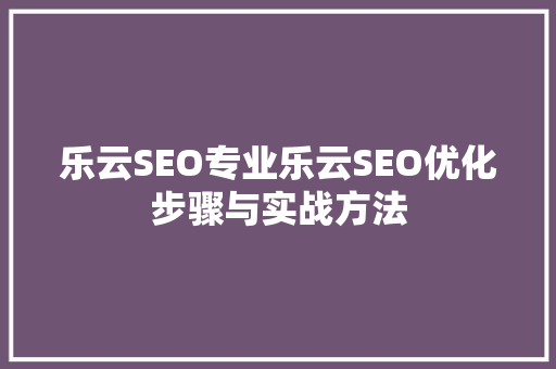 乐云SEO专业乐云SEO优化步骤与实战方法