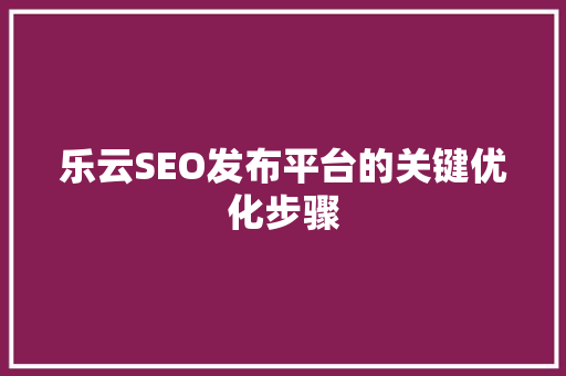 乐云SEO发布平台的关键优化步骤