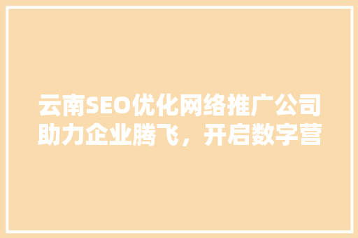 云南SEO优化网络推广公司助力企业腾飞，开启数字营销新篇章