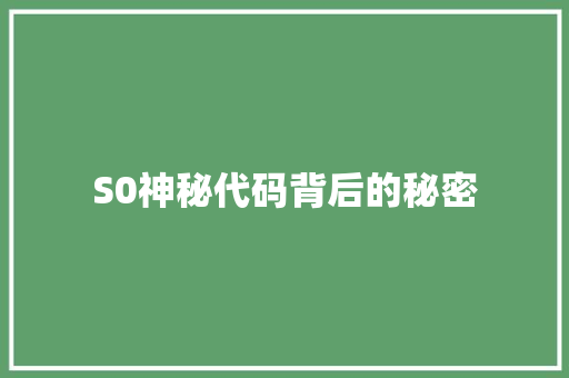 S0神秘代码背后的秘密