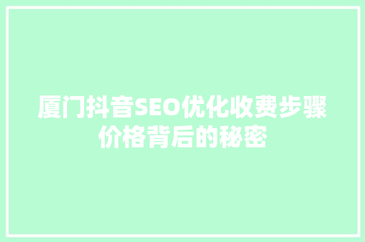 厦门抖音SEO优化收费步骤价格背后的秘密
