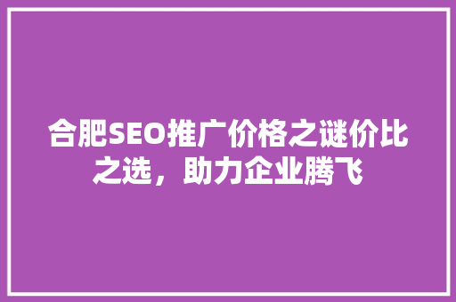 合肥SEO推广价格之谜价比之选，助力企业腾飞