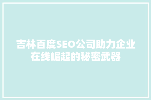 吉林百度SEO公司助力企业在线崛起的秘密武器