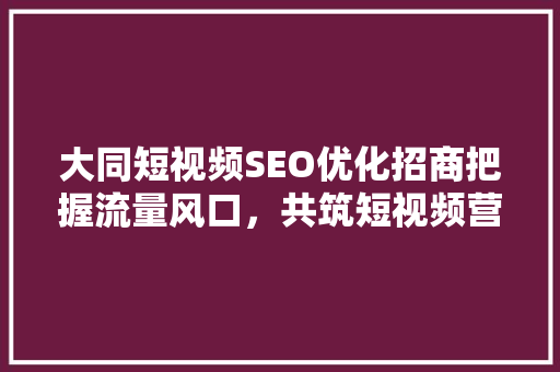 大同短视频SEO优化招商把握流量风口，共筑短视频营销新格局