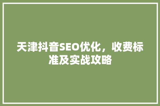 天津抖音SEO优化，收费标准及实战攻略
