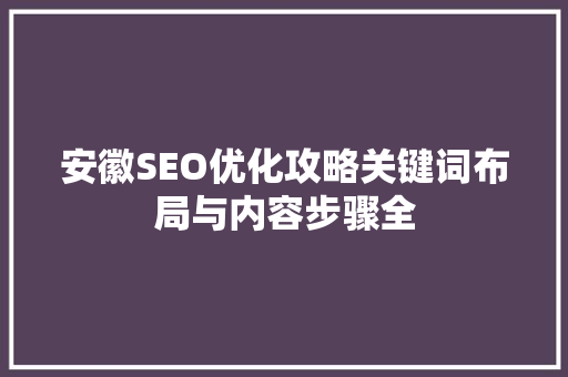 安徽SEO优化攻略关键词布局与内容步骤全