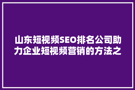 山东短视频SEO排名公司助力企业短视频营销的方法之路