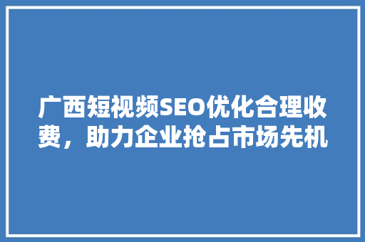 广西短视频SEO优化合理收费，助力企业抢占市场先机