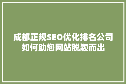 成都正规SEO优化排名公司如何助您网站脱颖而出