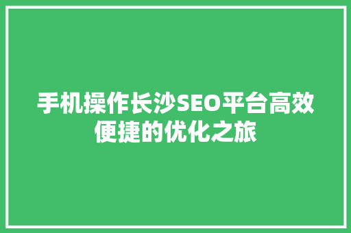手机操作长沙SEO平台高效便捷的优化之旅