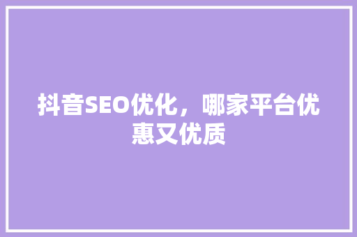 抖音SEO优化，哪家平台优惠又优质