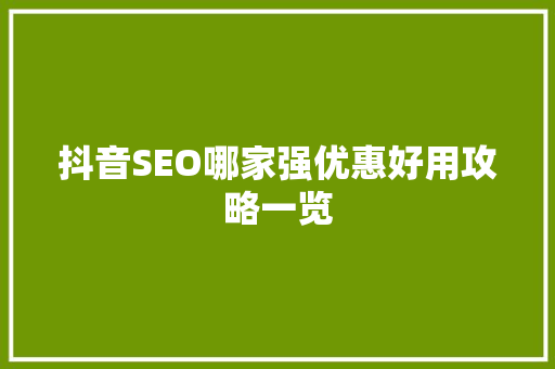 抖音SEO哪家强优惠好用攻略一览