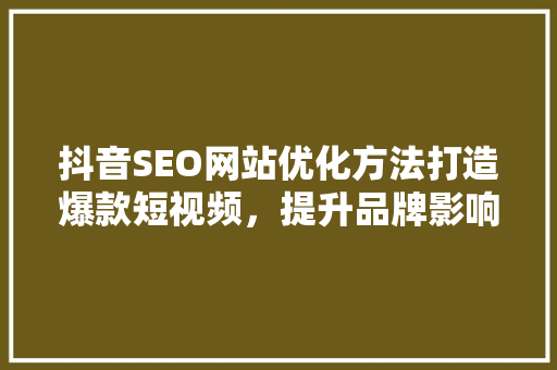 抖音SEO网站优化方法打造爆款短视频，提升品牌影响力