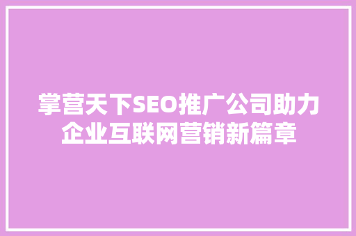 掌营天下SEO推广公司助力企业互联网营销新篇章