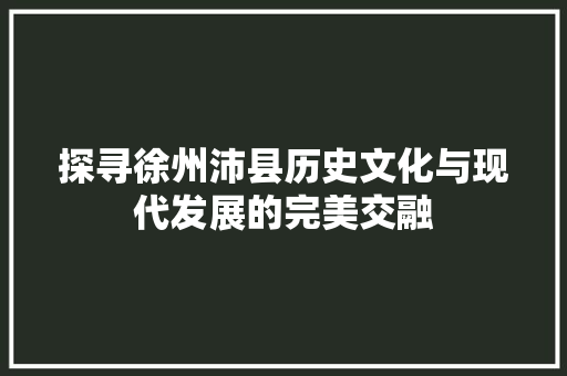 探寻徐州沛县历史文化与现代发展的完美交融