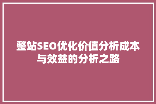 整站SEO优化价值分析成本与效益的分析之路