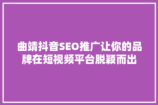 曲靖抖音SEO推广让你的品牌在短视频平台脱颖而出