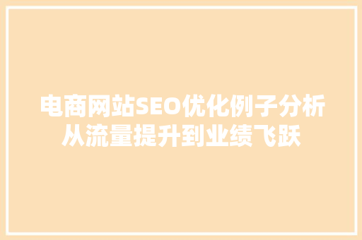 电商网站SEO优化例子分析从流量提升到业绩飞跃