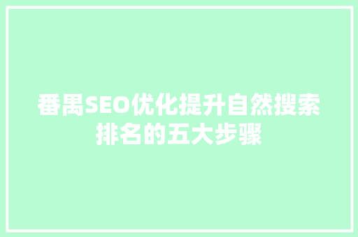 番禺SEO优化提升自然搜索排名的五大步骤