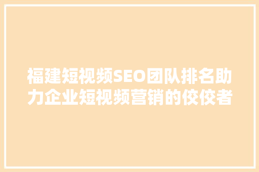 福建短视频SEO团队排名助力企业短视频营销的佼佼者